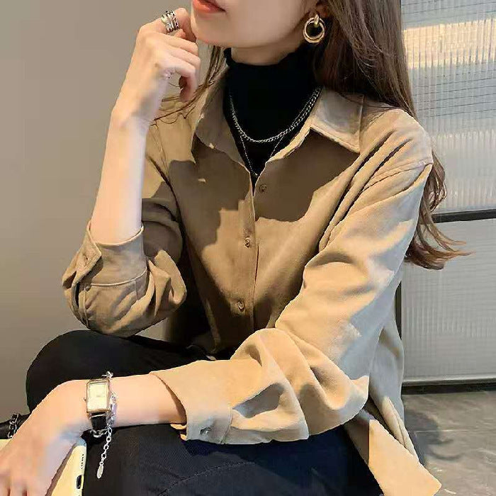 Top Corduroy Temperament Retro Hong Kong-flavored Brushed Shirt Coat